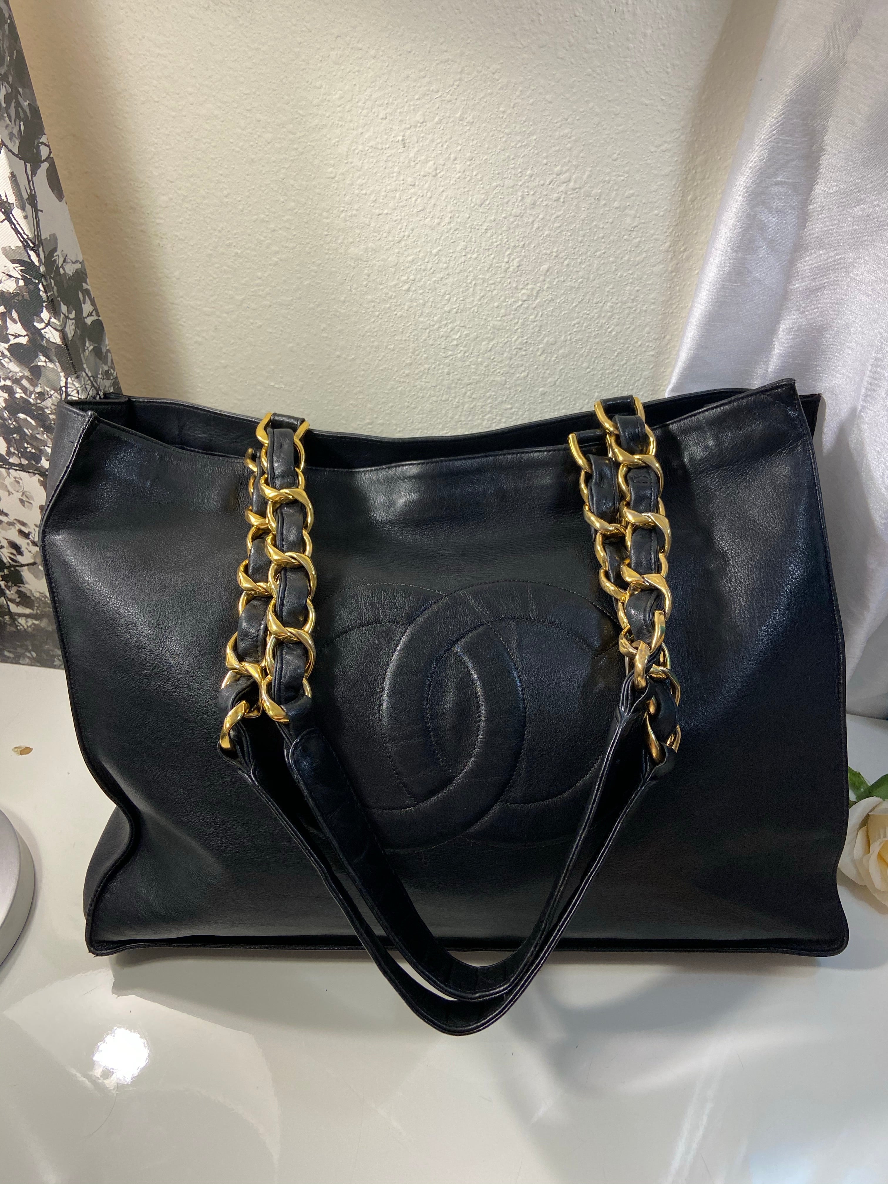 CHANEL XL Gold Hardware GST Tote Black Lambskin Bag