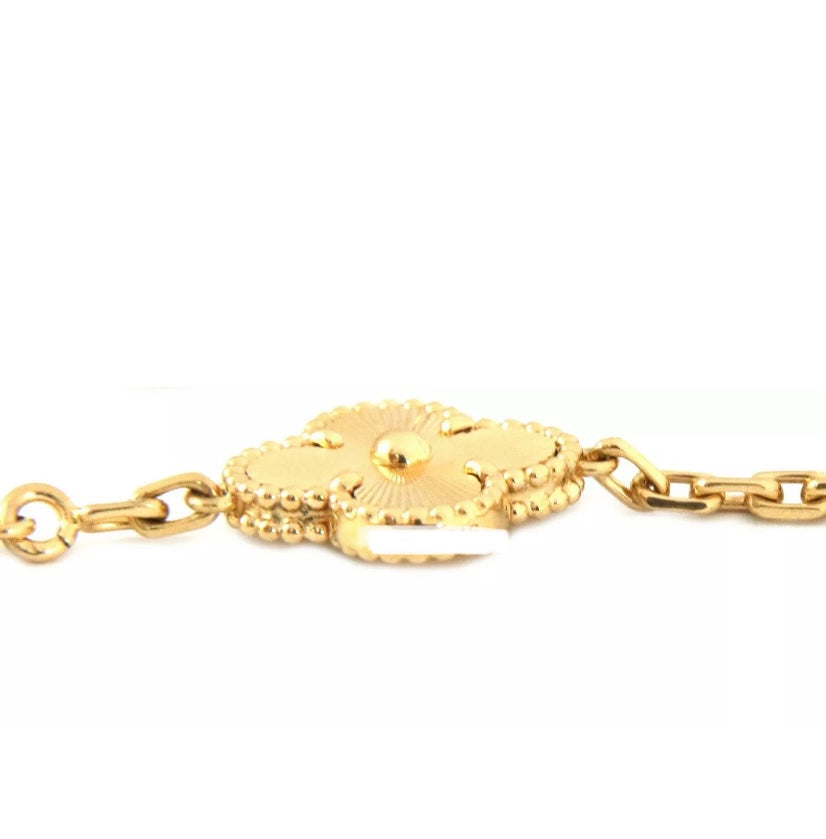Van Cleef & Arpels Diamond-Paved Guilloche Vintage Alhambra 18Kt Gold Bracelet