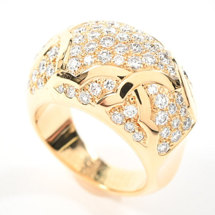 CHANEL Diamond Paved Camelia Domed 18KT Uellow Gold Ring Size  #53/ 6
