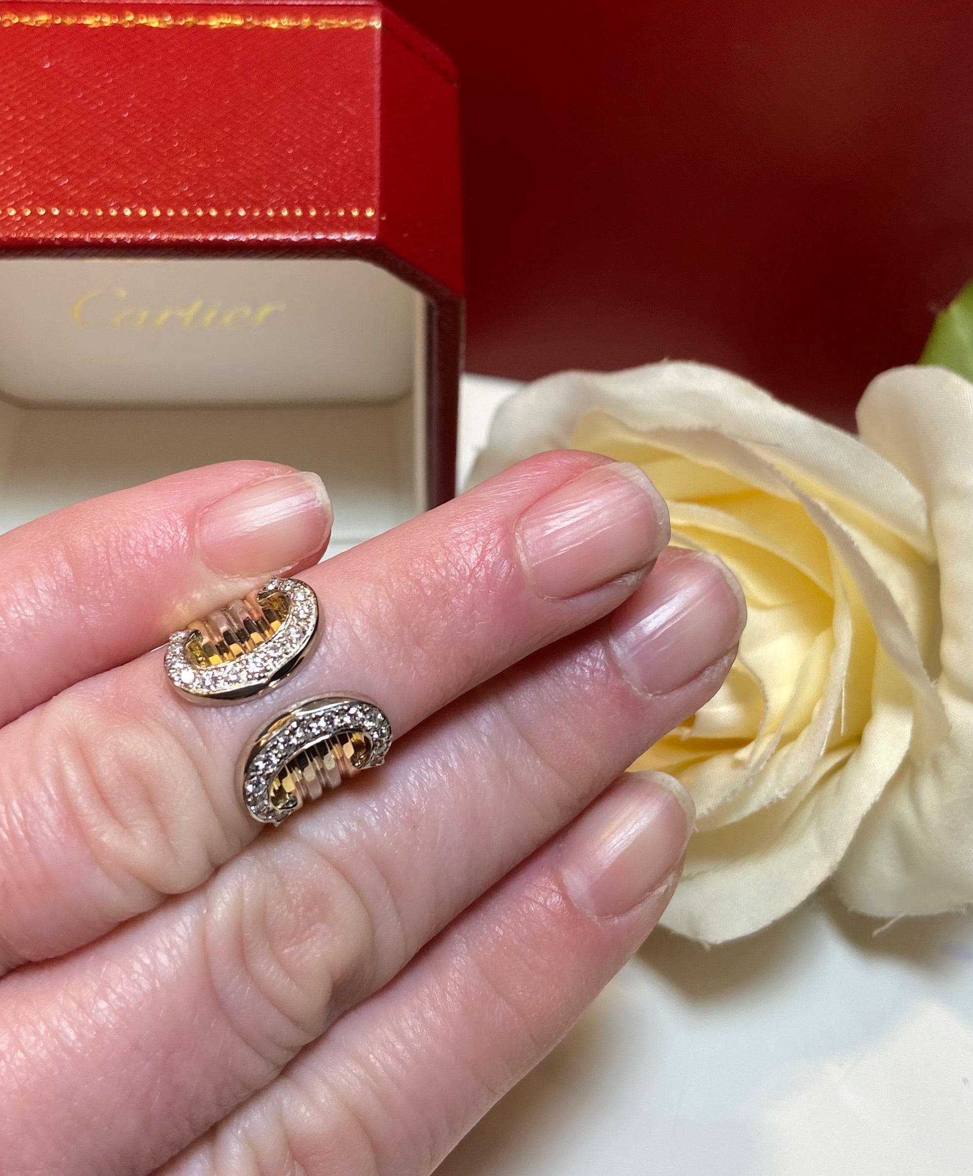 Cartier Tri-Gold 2C Diamond Paved Wide Band Ring #53