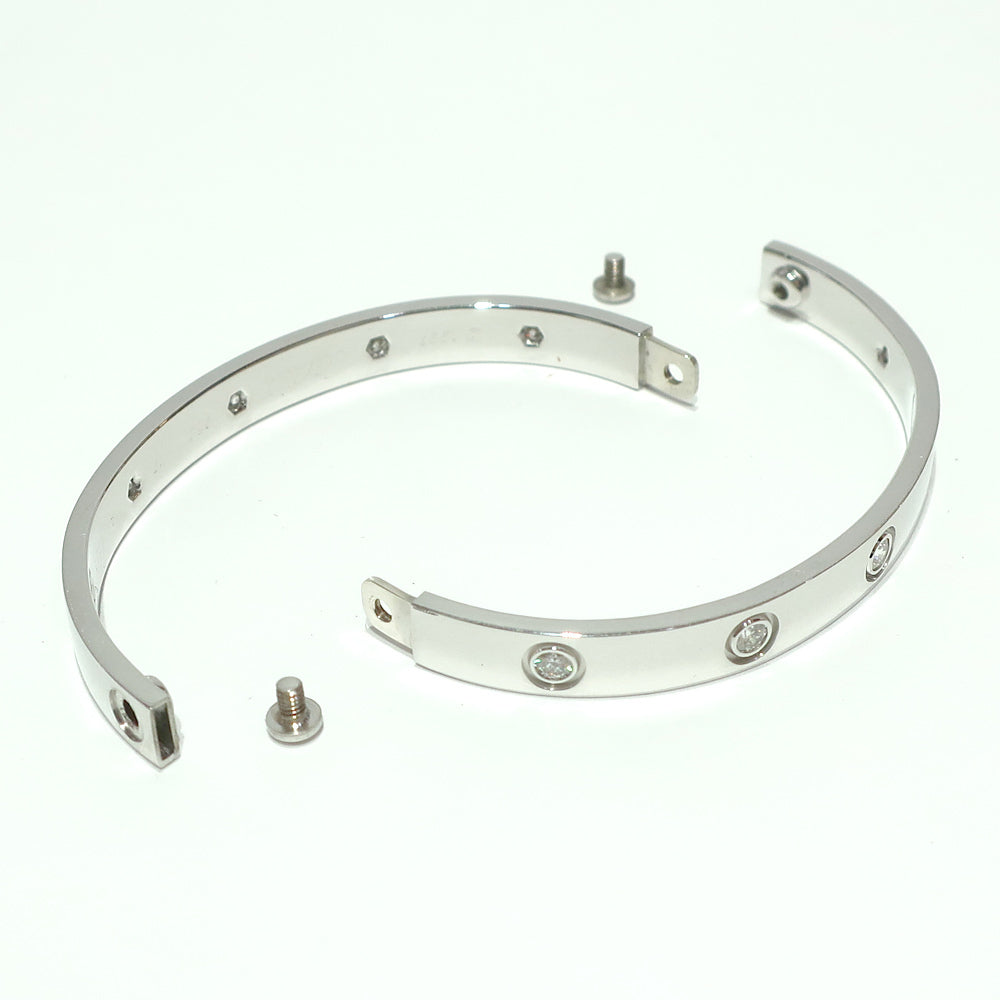 Cartier 10 Diamond 18KT White Gold Love Bracelet, Size 17 w/ Certificate