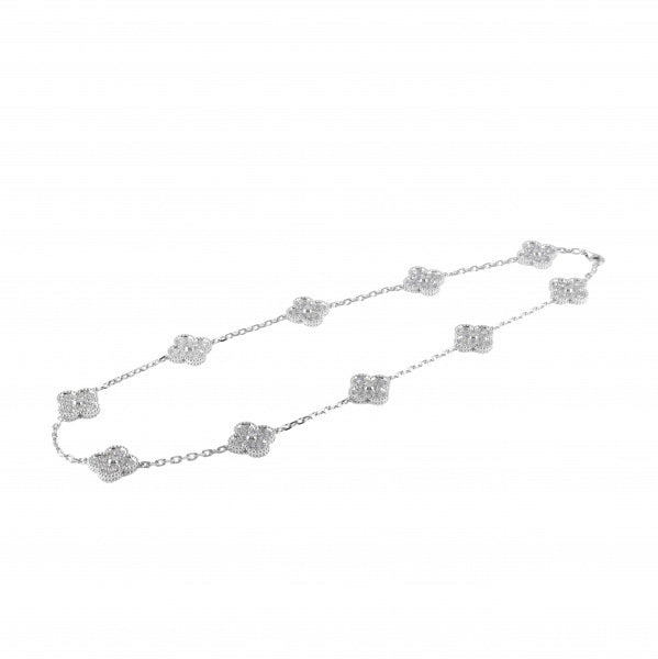 Van Cleef & Arpels Diamond-Paved 18KT White Gold 10 Vintage Alhambra Necklace