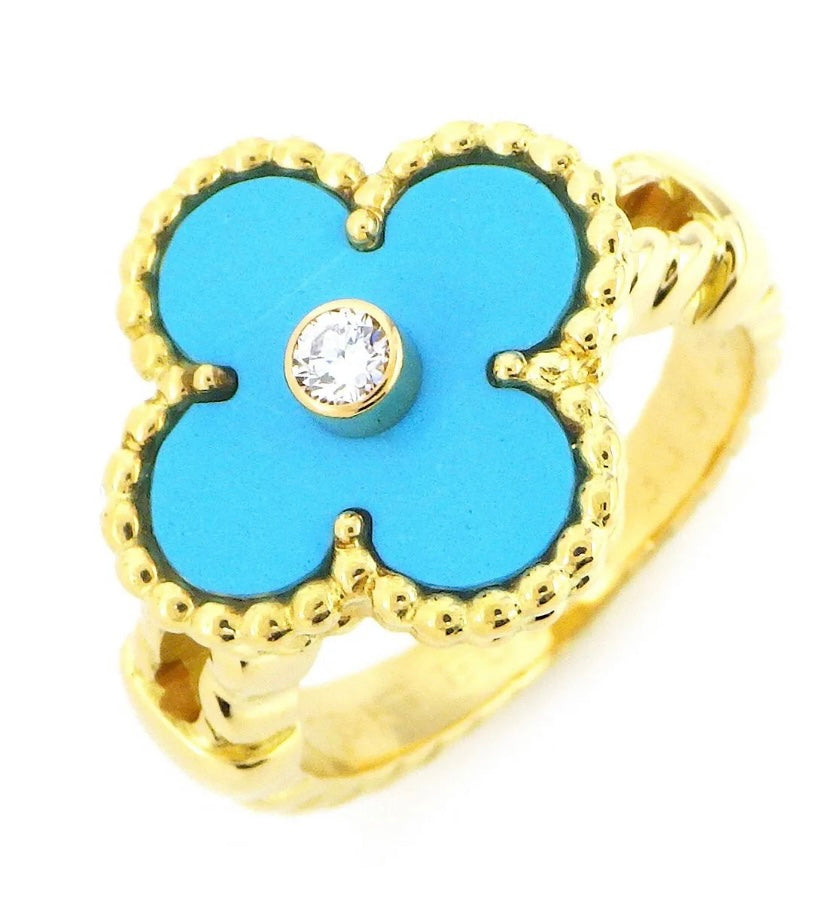 Van Cleef & Arpels Turquoise & Diamond Vintage Alhambra Ring