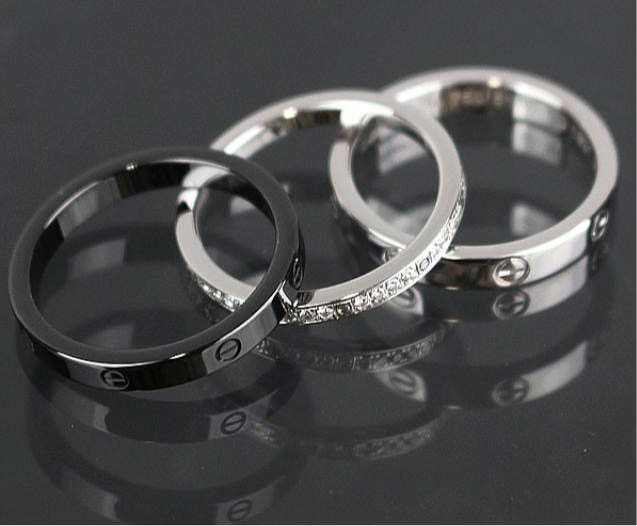 Cartier Three Love Ring Diamond, Black Ceramic Set Sz 51
