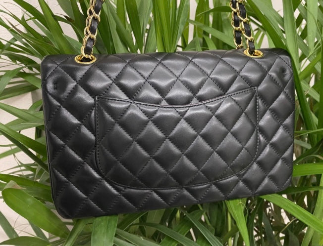 CHANEL Black Quilted Lambskin Double Flap Shoulder Handbag