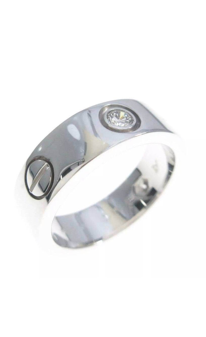 Cartier 3P Half Diamond 18KT Gold Love Ring #49