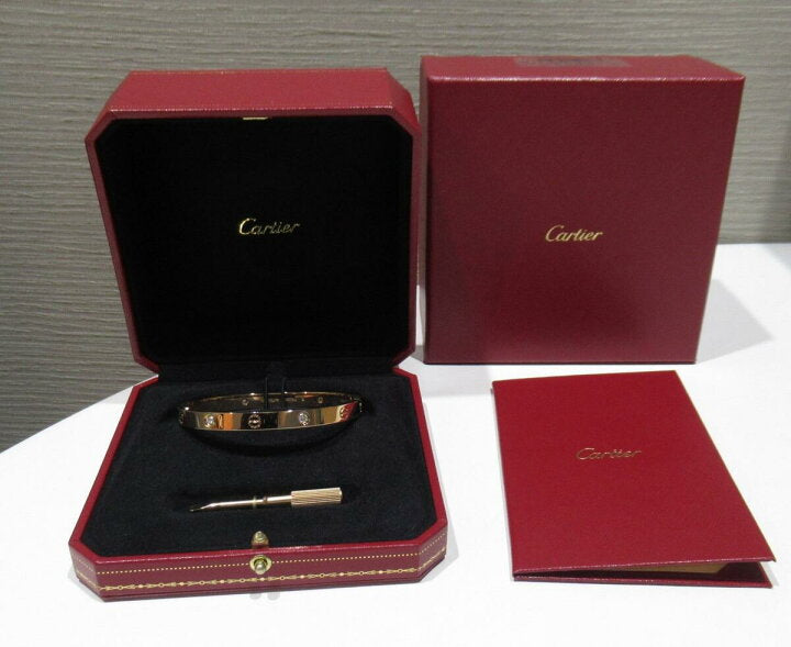 Cartier 4 Diamond 18KT Rose Gold Love Bracelet, Size 19 W/ Cert