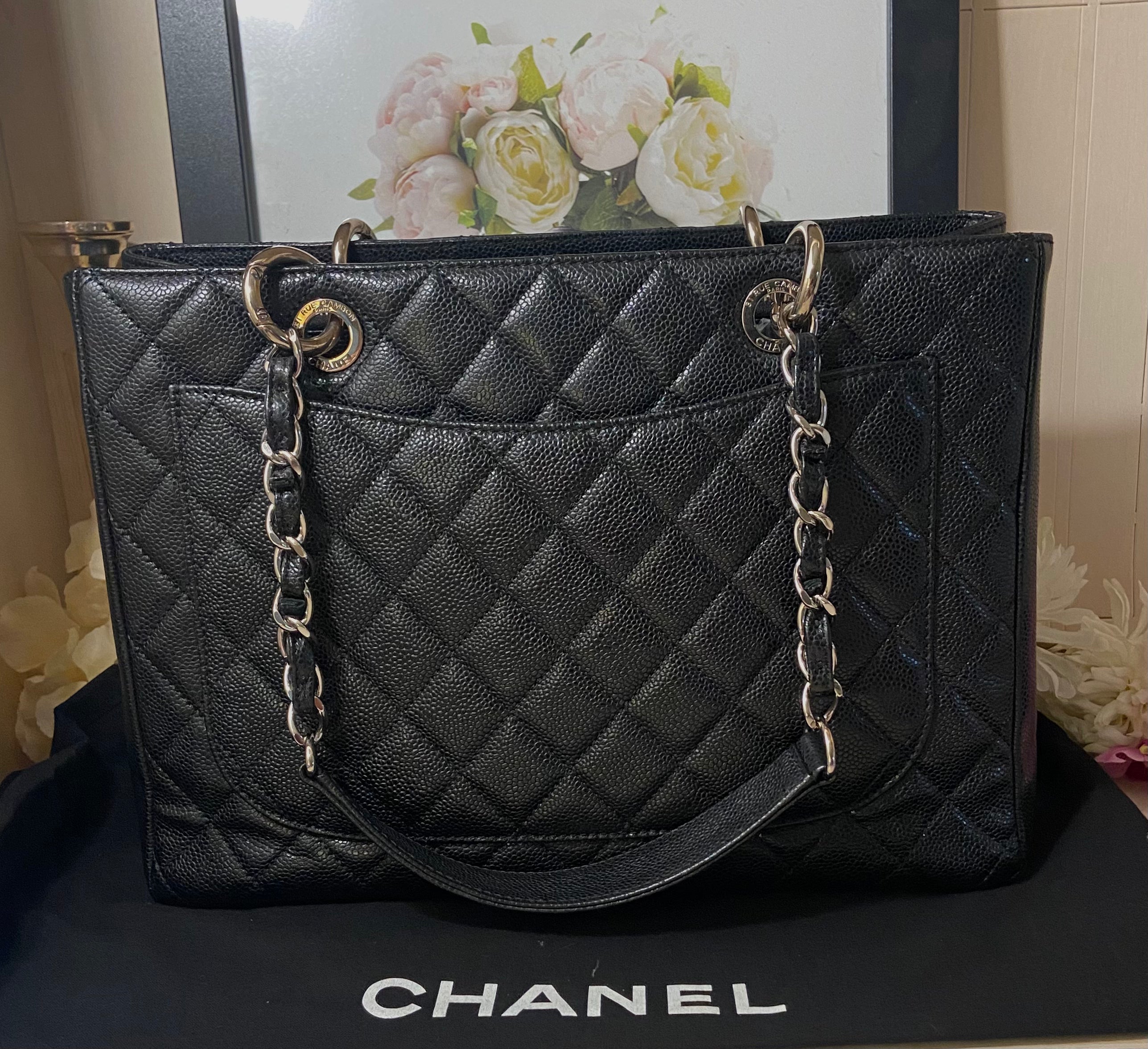 CHANEL GST Black Caviar Silver Hardware Grand Shopper Tote