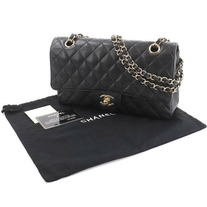 CHANEL Caviar Medium Gold Hardware Double Flap Bag