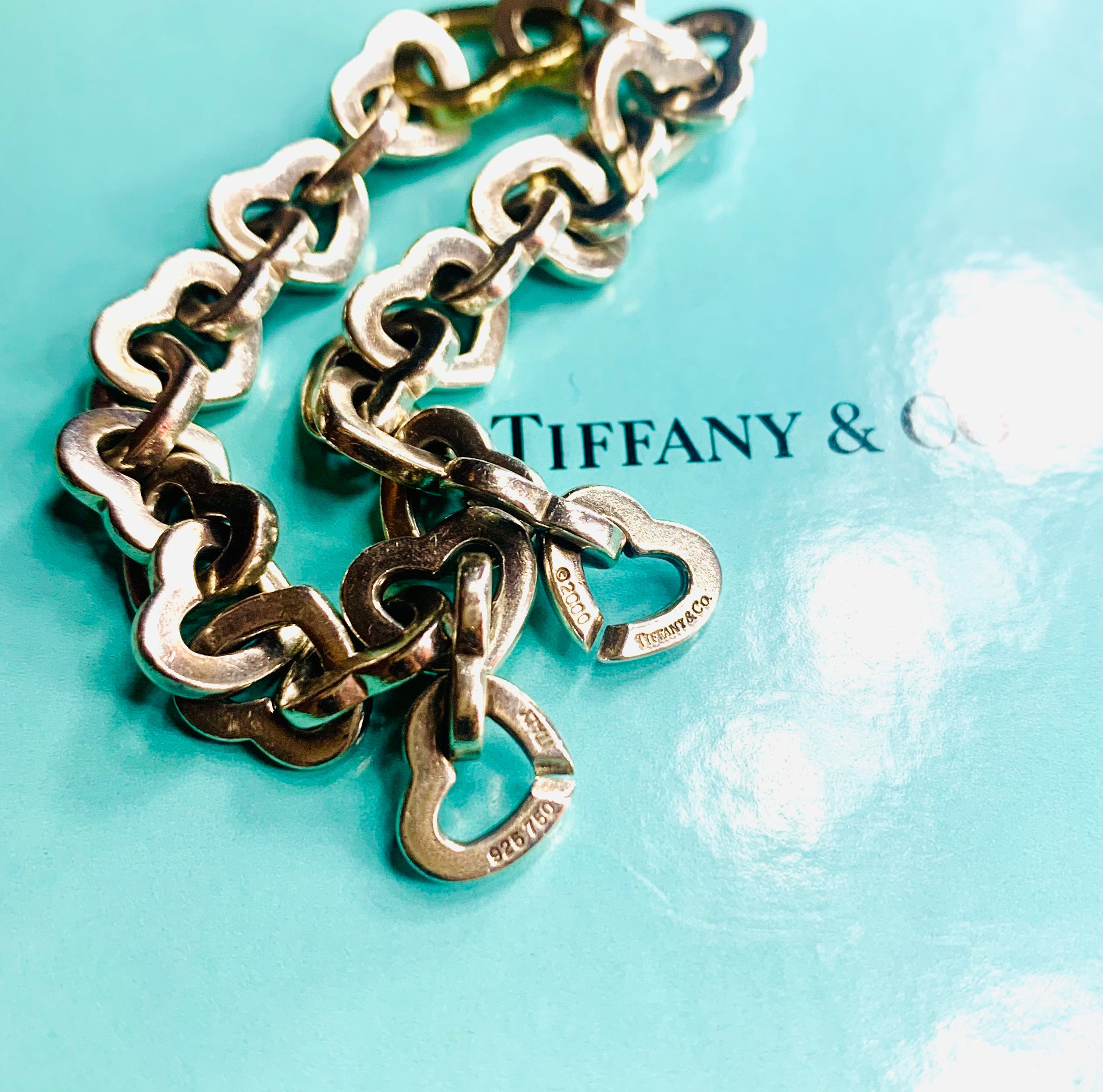 Tiffany and Co. Gold Sterling Silver Heart Link Bracelet