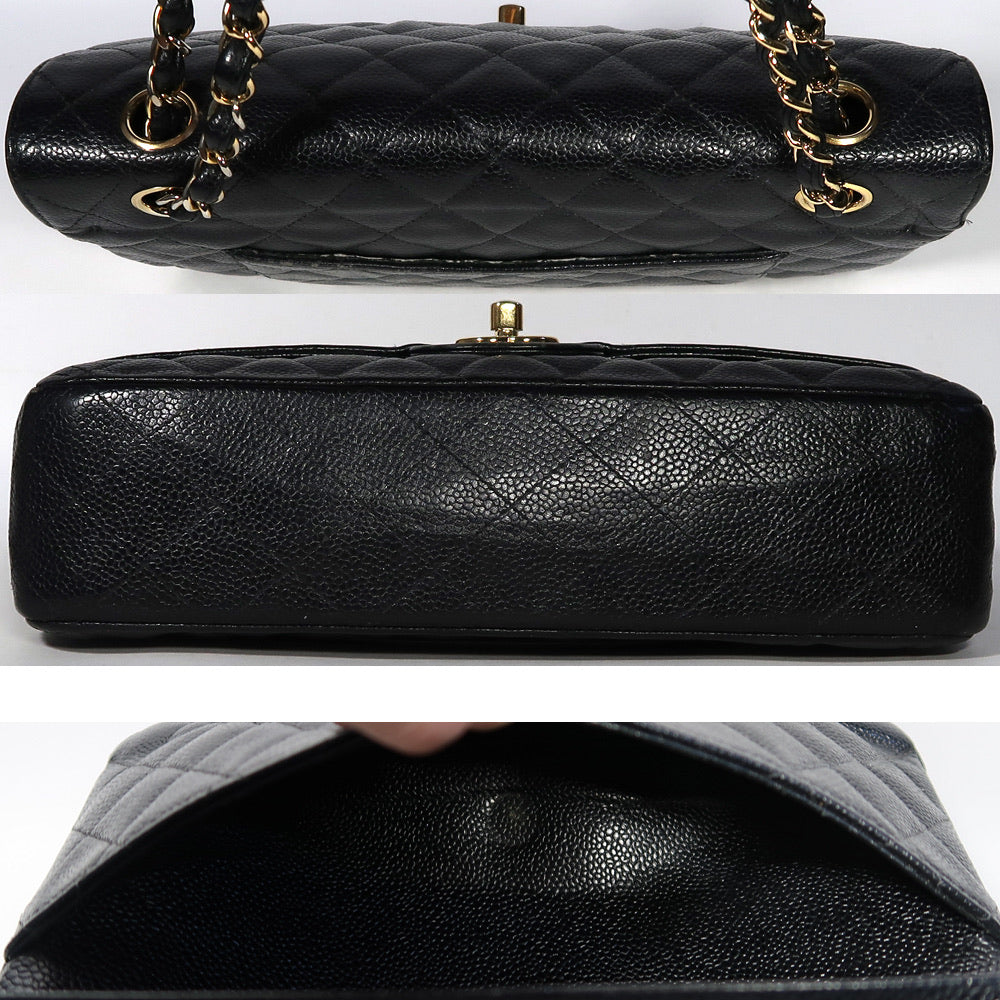 CHANEL Black Caviar Leather Gold Hardware Double Flap Bag
