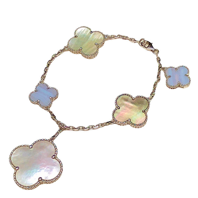 Van Cleef & Arpels Magic Alhambra Chalcedony Mother of Pearl 5-Motif 18KT White Gold Bracelet