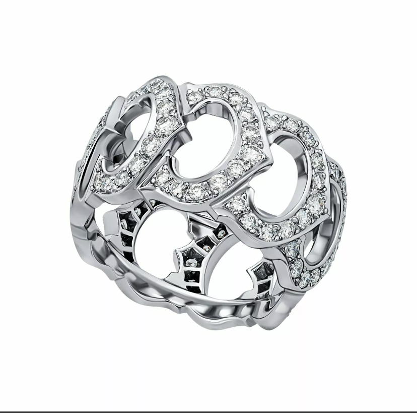 Cartier C de Paved Diamond 18KT White Gold Ring US 7