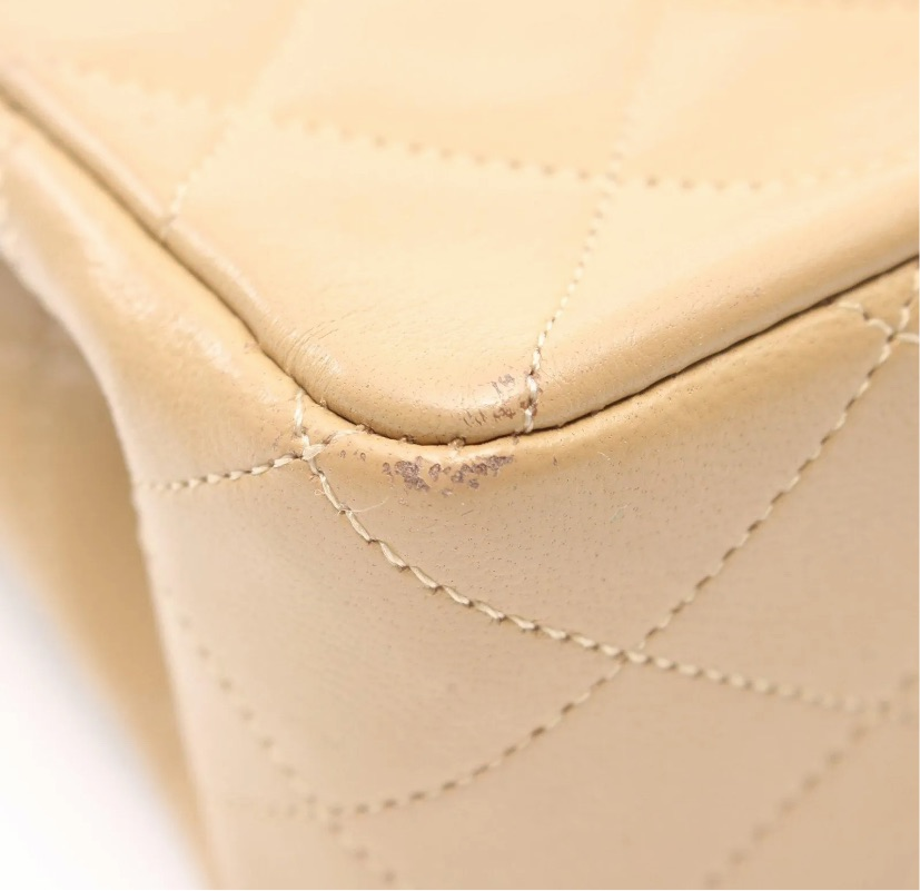 CHANEL Beige Lambskin Leather 24KT Gold Hardware Double Flap Bag