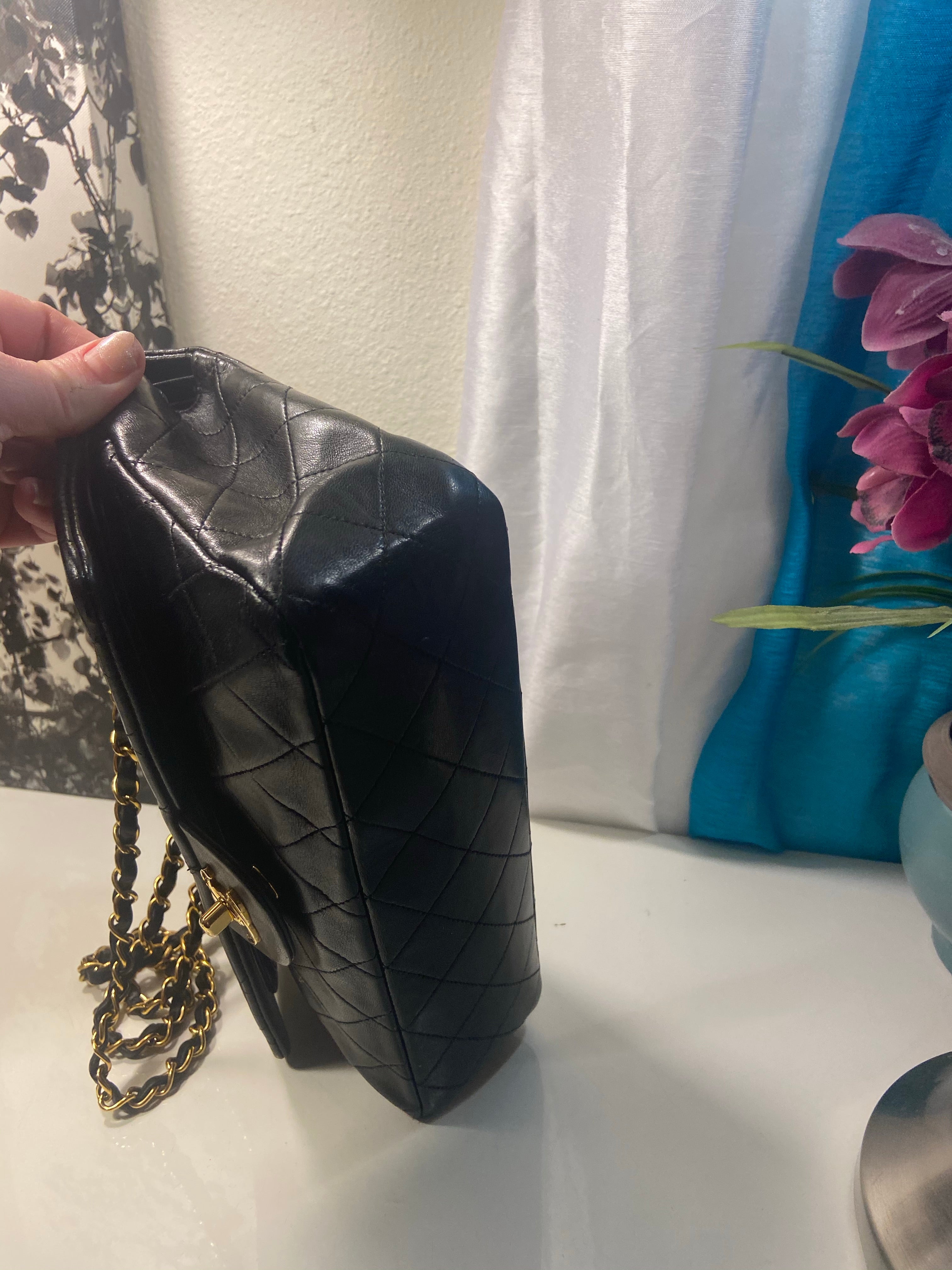 CHANEL Black Lambskin Double Flap 25 GHW Shoulder Handbag