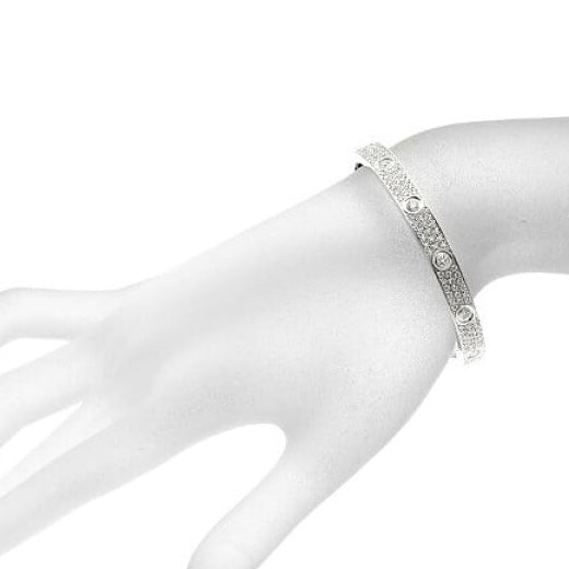 Cartier Full Diamond-Paved 18KT White Gold Love Bracelet Size 17