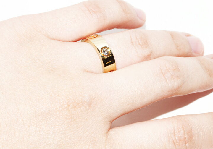 Cartier 3P Half Diamond 18KT Yellow Gold Love Ring Size 5.5