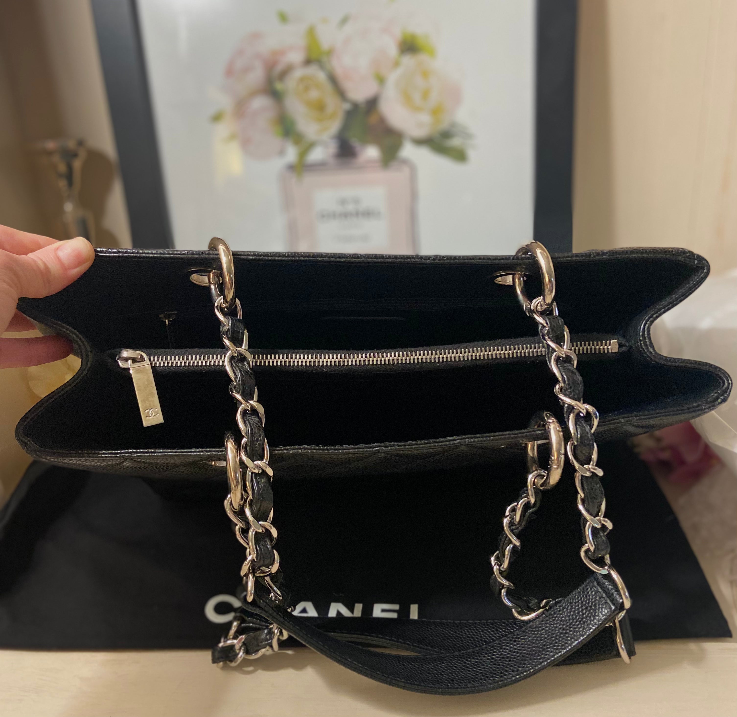 CHANEL GST Black Caviar Silver Hardware Grand Shopper Tote