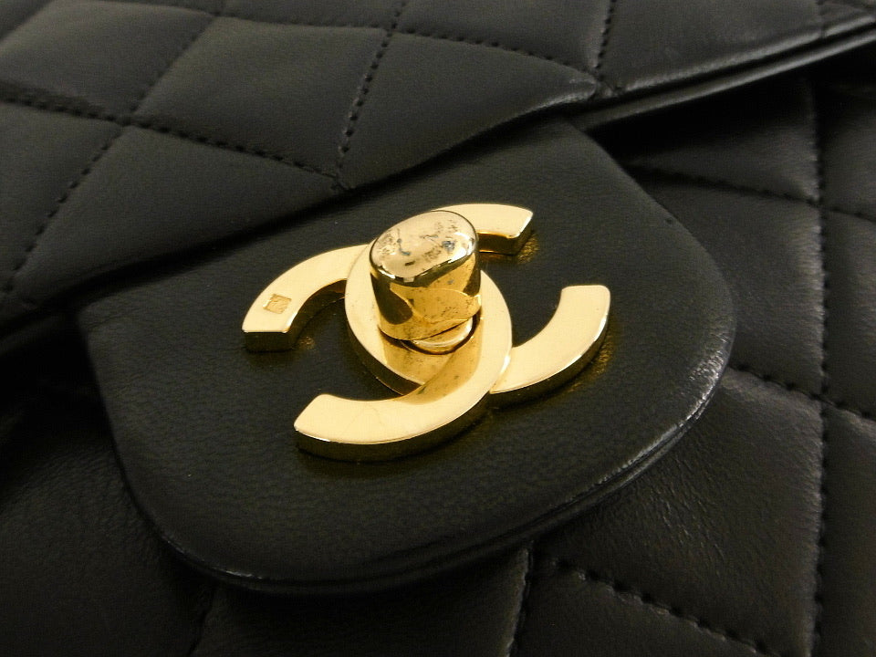CHANEL Black Lambskin 25 Double Flap Gold Hardware Bag