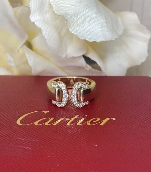 Cartier 2C de Cartier Diamond 18KT Yellow Gold Ring Size 5