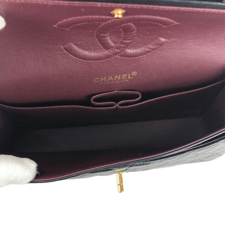 Vintage CHANEL Black Lambskin Gold Hardware Medium Double Flap Bag