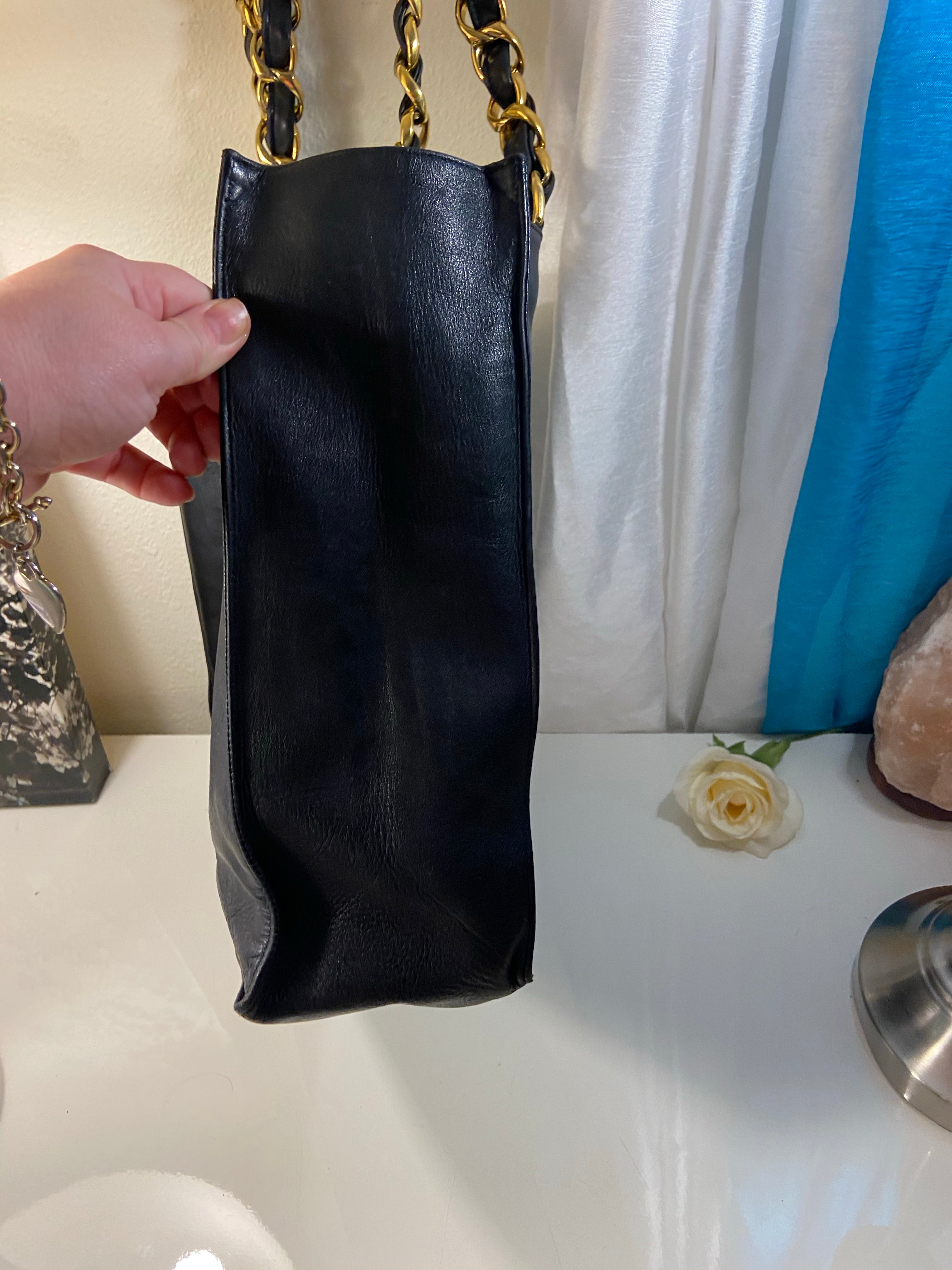 CHANEL XL Gold Hardware GST Tote Black Lambskin Bag