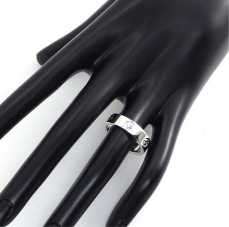Cartier 3P Half Diamond 18KT White Love Ring Size 57/ 8