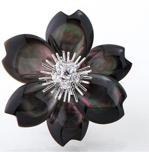 Van Cleef & Arpels Diamond & Mother of Pearl Rose de Noel Ear Clips