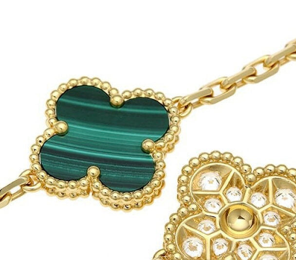 Van Cleef & Arpels Diamond Malachite Vintage Alhambra Long 20 Motif Necklace