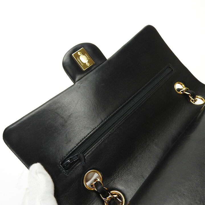 Vintage CHANEL Black Lambskin Gold Hardware Medium Double Flap Bag