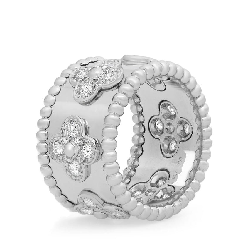 Van Cleef & Arpels Diamond Clover Perlee Ring