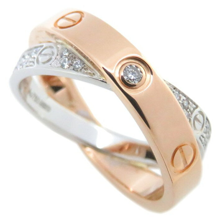 Cartier Double Diamond Love Ring 18KT White & Rose Gold Sz #50/ 5