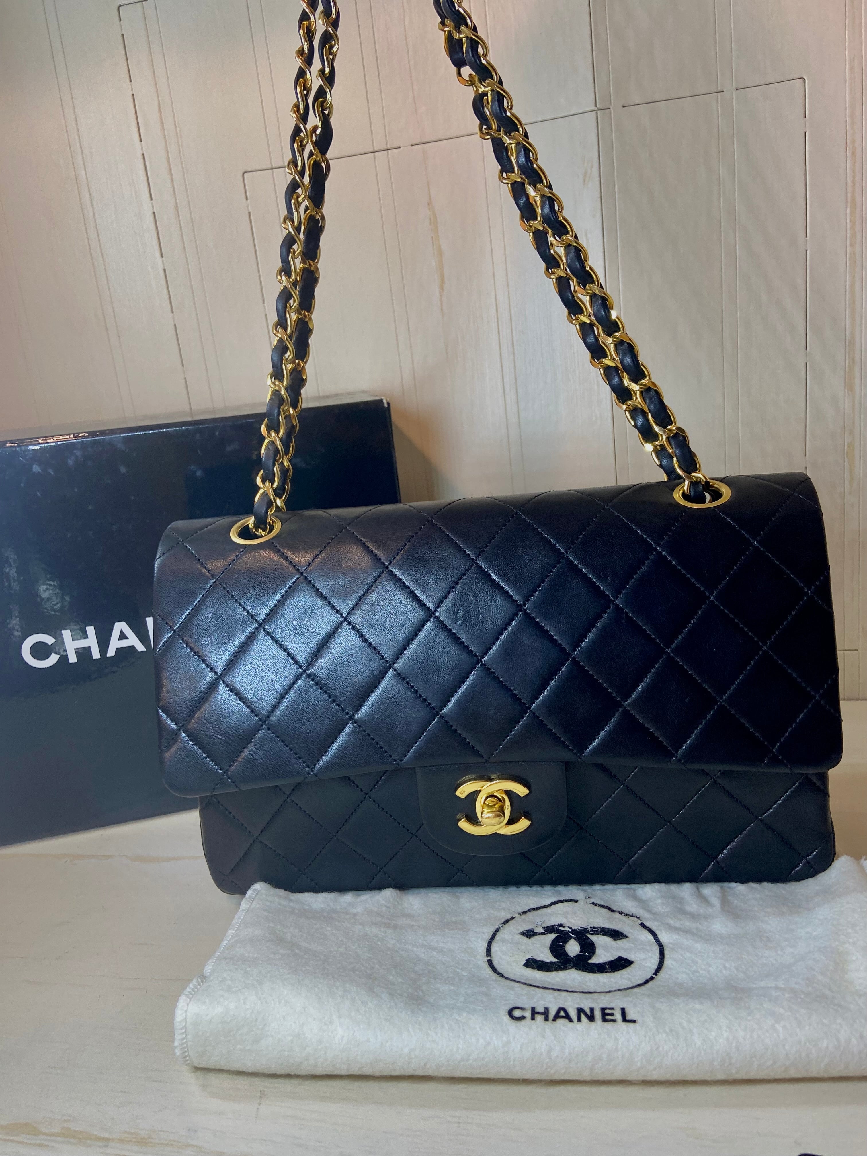 CHANEL Black Lambskin GHW Double Flap Bag