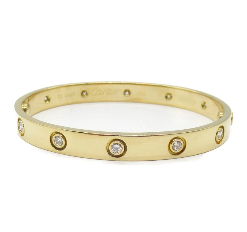 Cartier 10 Diamond 18KT Yellow Gold Love Bracelet Size 16, w/ Certificate
