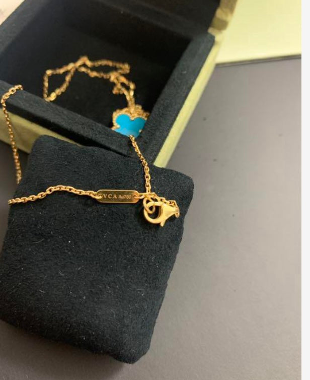 Van Cleef & Arpels Turquoise Vintage Alhambra 18KT Yellow Gold Necklace