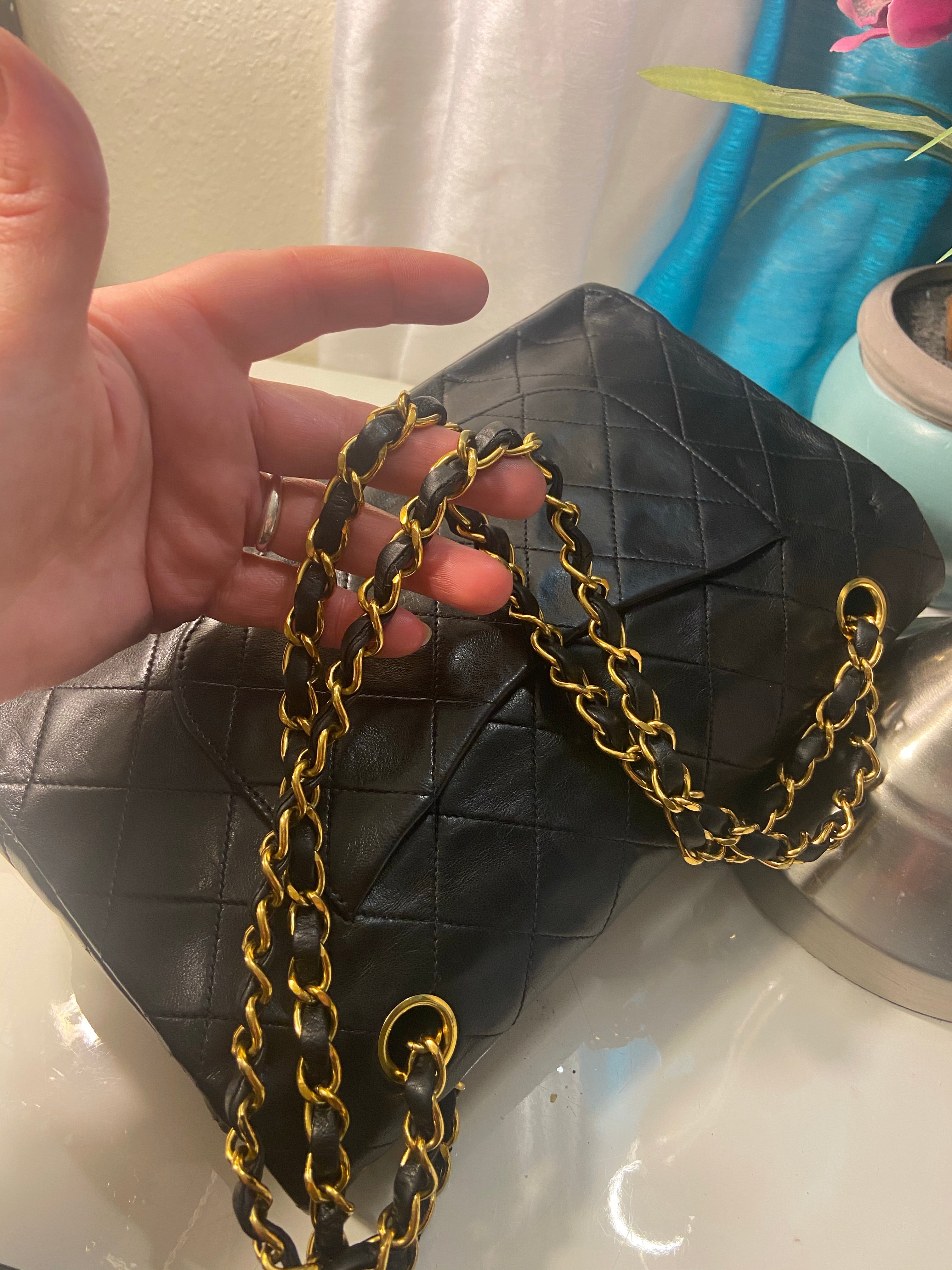 CHANEL Black Lambskin Double Flap 25 GHW Shoulder Handbag