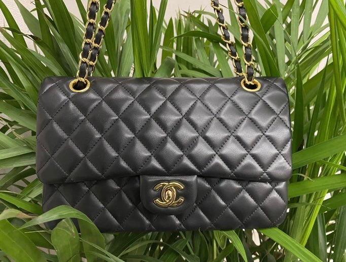 CHANEL Black Quilted Lambskin Double Flap Shoulder Handbag
