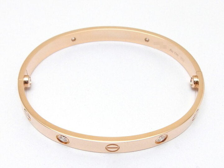 Cartier 4 Diamond Rose Gold Love Bracelet Size 17
