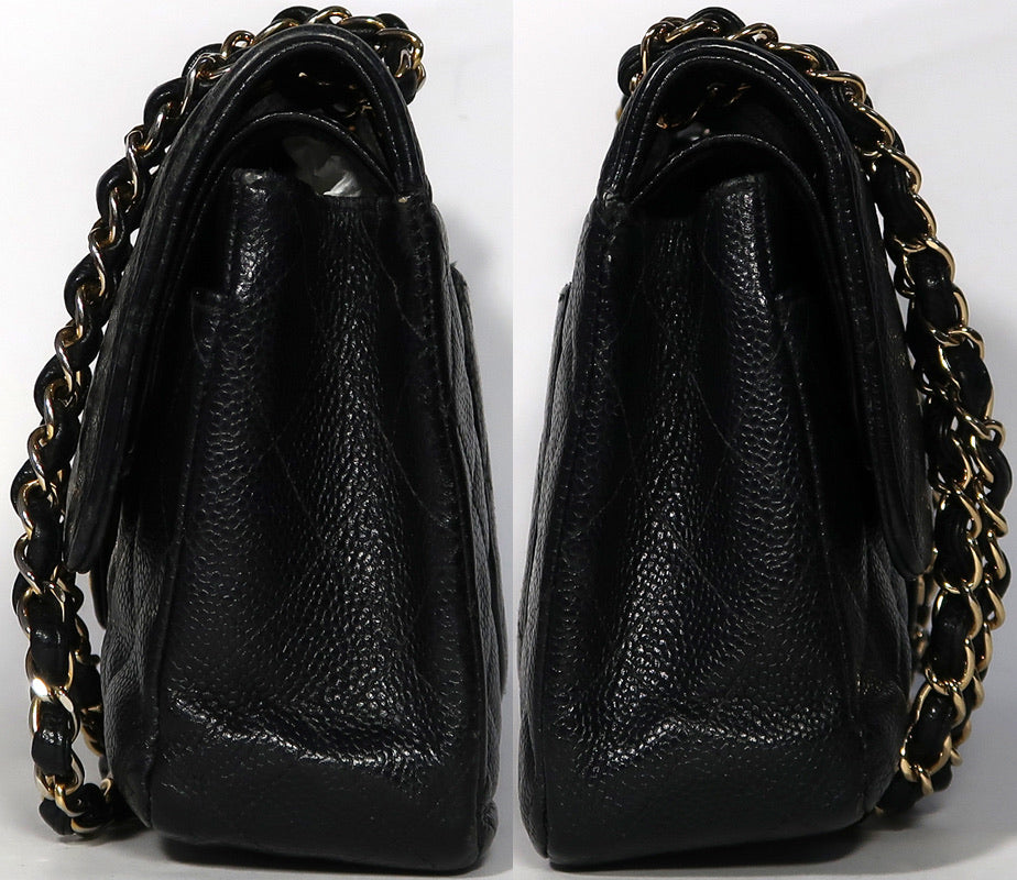 CHANEL Black Caviar Leather Gold Hardware Double Flap Bag