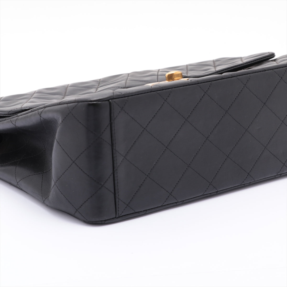 Vintage CHANEL XL Black Lambskin Leather GHW Single Flap Bag
