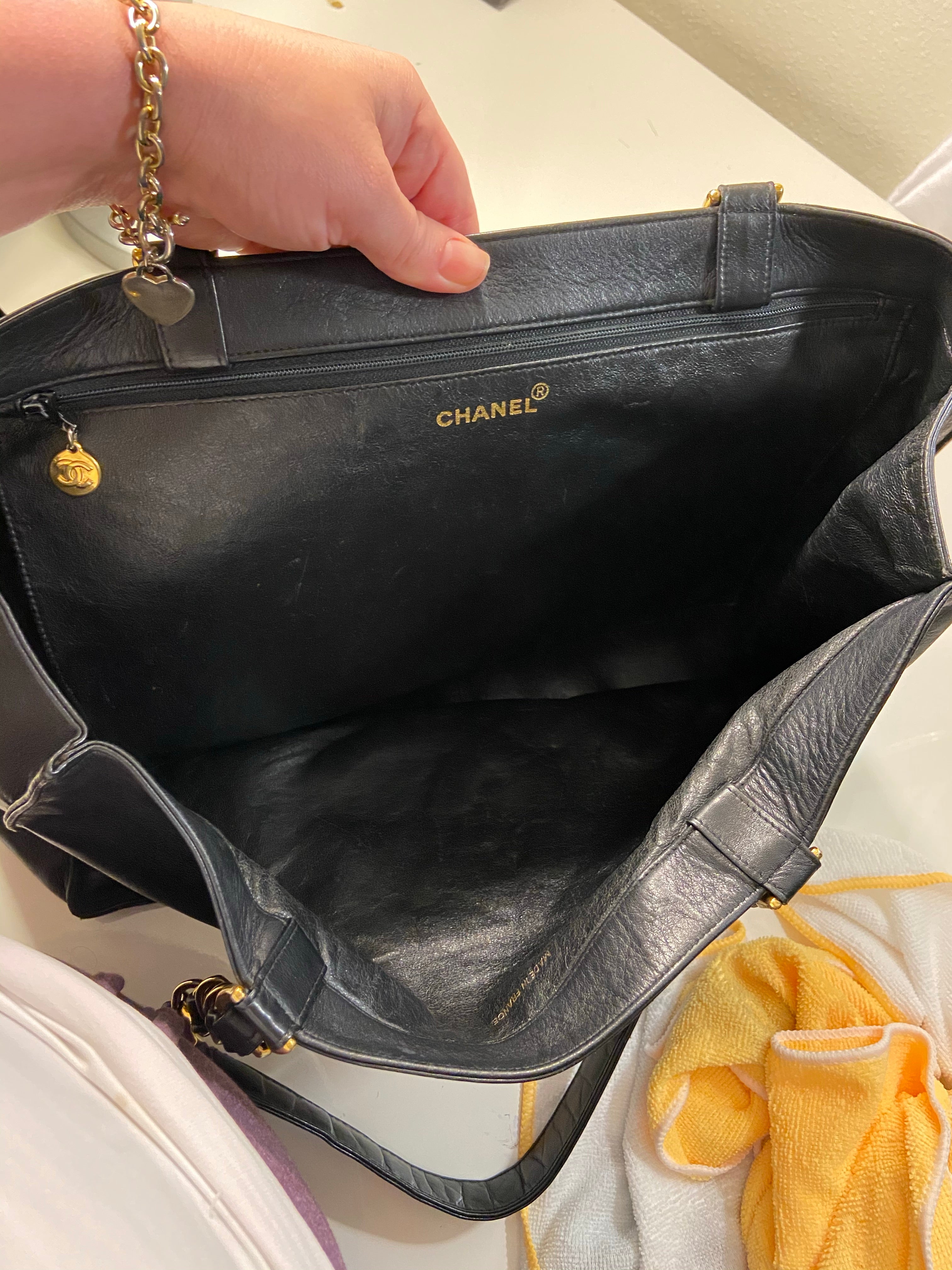 CHANEL XL Gold Hardware GST Tote Black Lambskin Bag