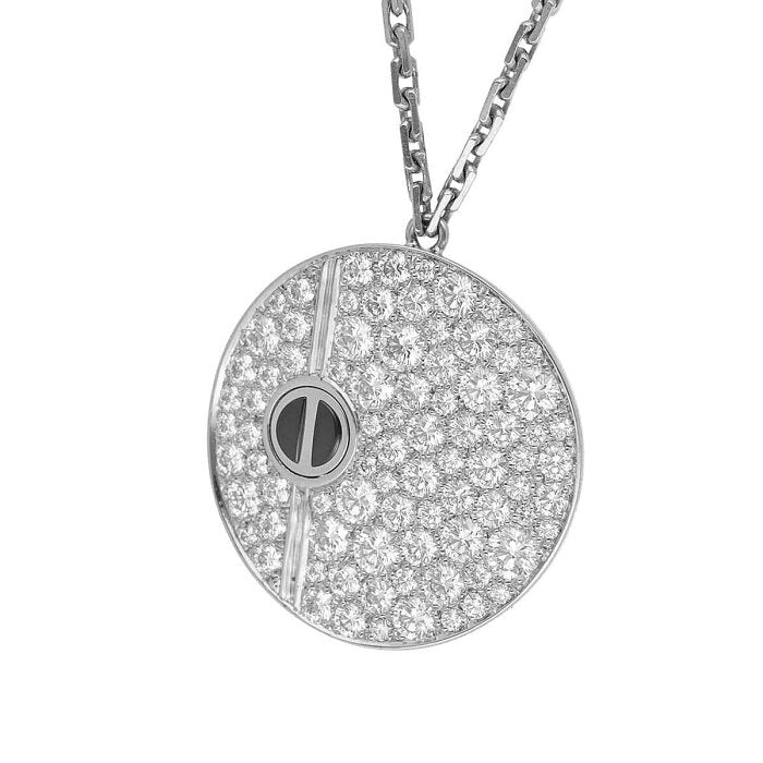 Cartier Diamond & Onyx Love Circle Long White Gold Pendant Necklace