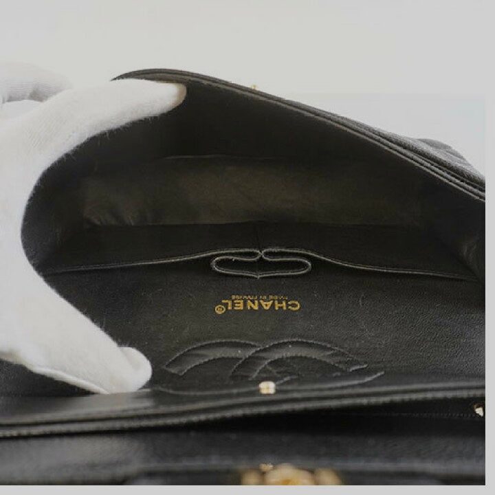 CHANEL Caviar Leather 23cm Small Double Flap Gold Hardware Shoulder Handbag