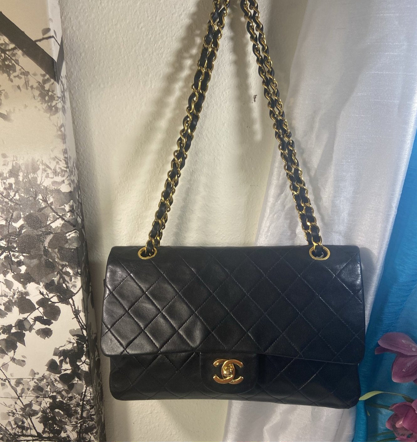 CHANEL Black Lambskin Double Flap 25 GHW Shoulder Handbag