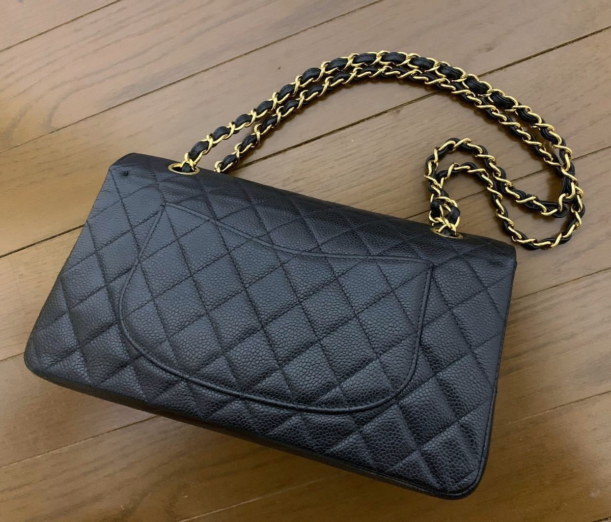 CHANEL Black Caviar Double Flap Gold Hardware Shoulder Bag