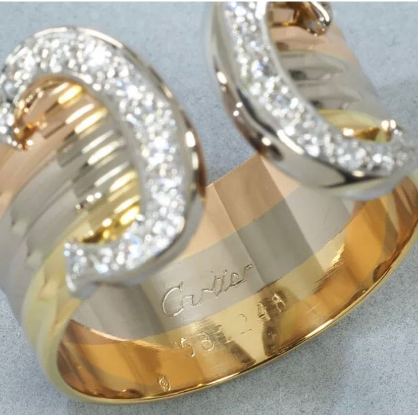 Cartier 2C Diamond 18KT Tri-Color Gold Ring #58