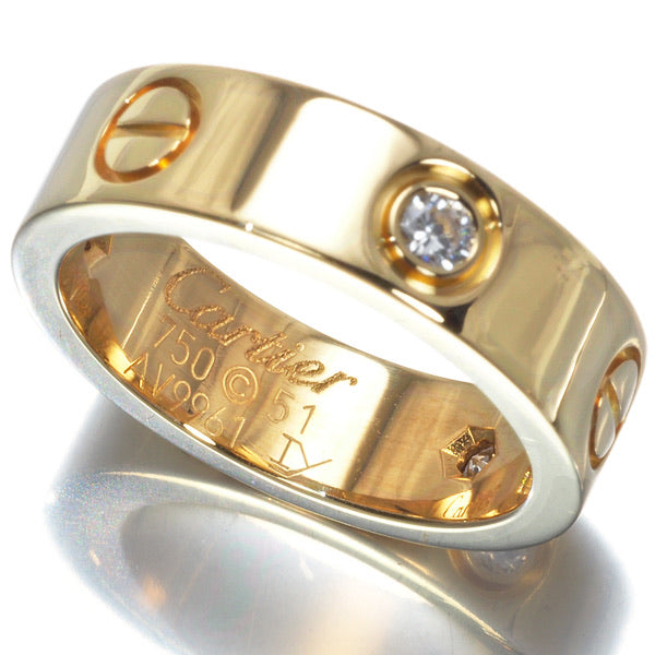 Cartier 3P Half Diamond 18KT Yellow Gold Love Ring #51