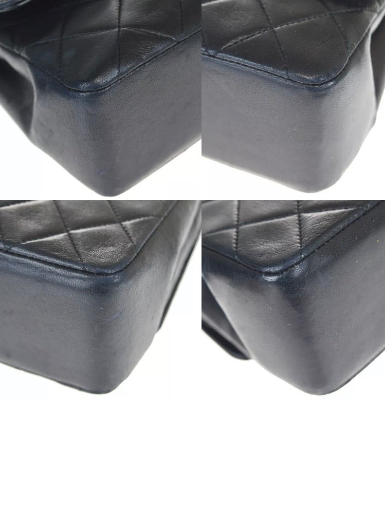 CHANEL Black Double Flap Matelasse Lambskin Leather Shoulder Handbag