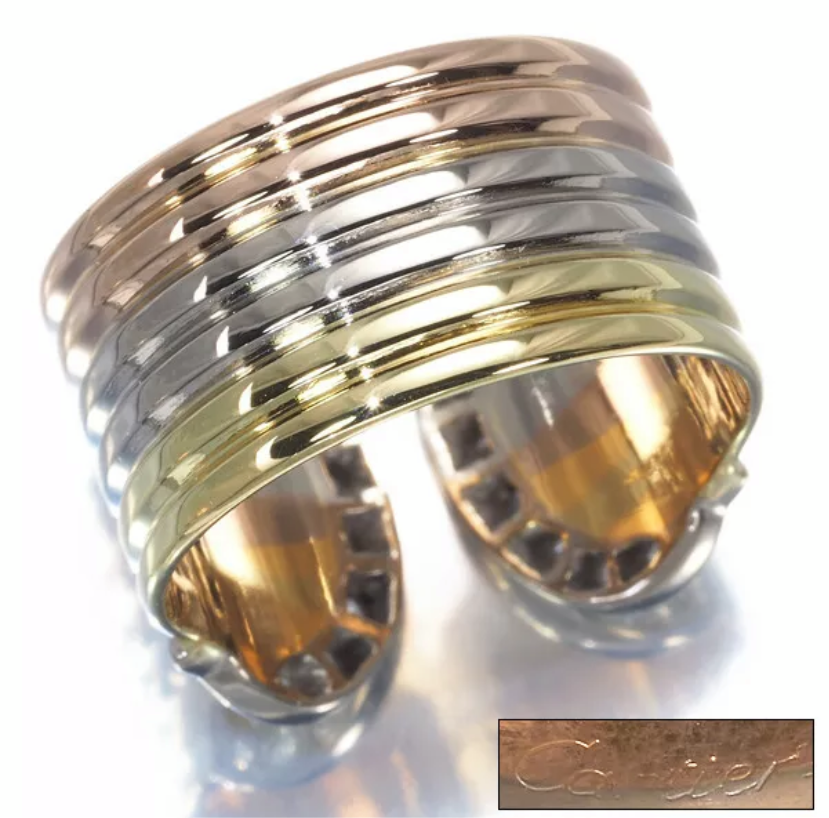 Cartier Diamond 2C Wide 18KT Trinity Tri-Gold Ring #51/ US 5.5