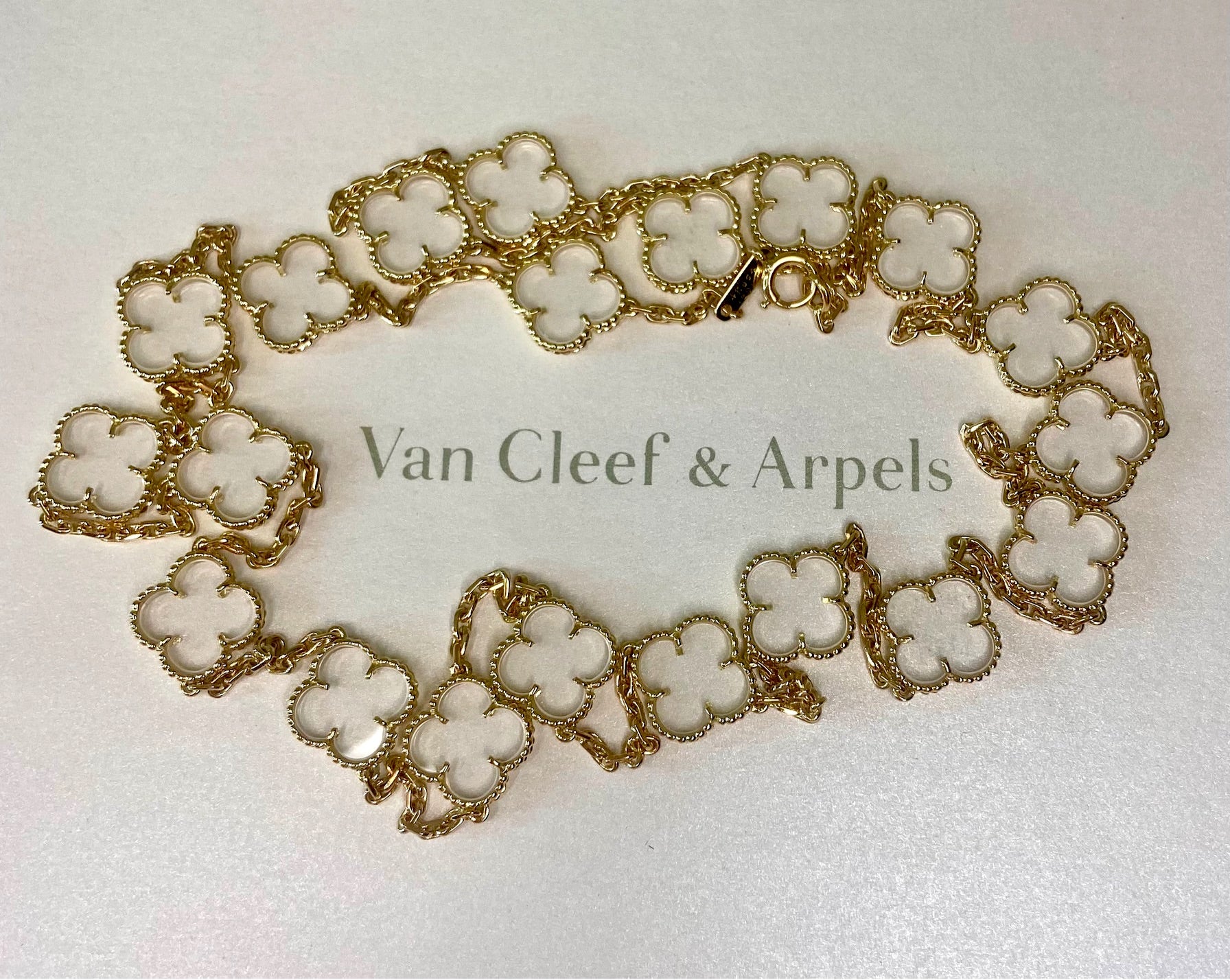 Van Cleef & Arpels Rock Crystal Vintage Alhambra 18KT Yellow Gold Necklace